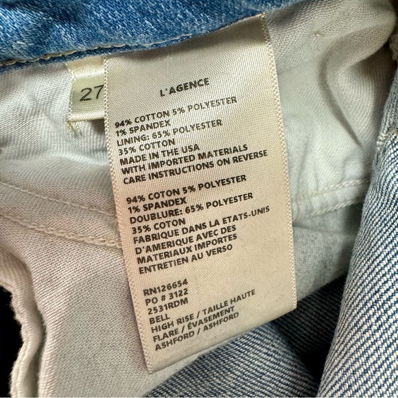 L'AGENCE Bell High Rise Flare Denim Jeans Ashford Wash Light Blue 27 - Picture 9 of 16